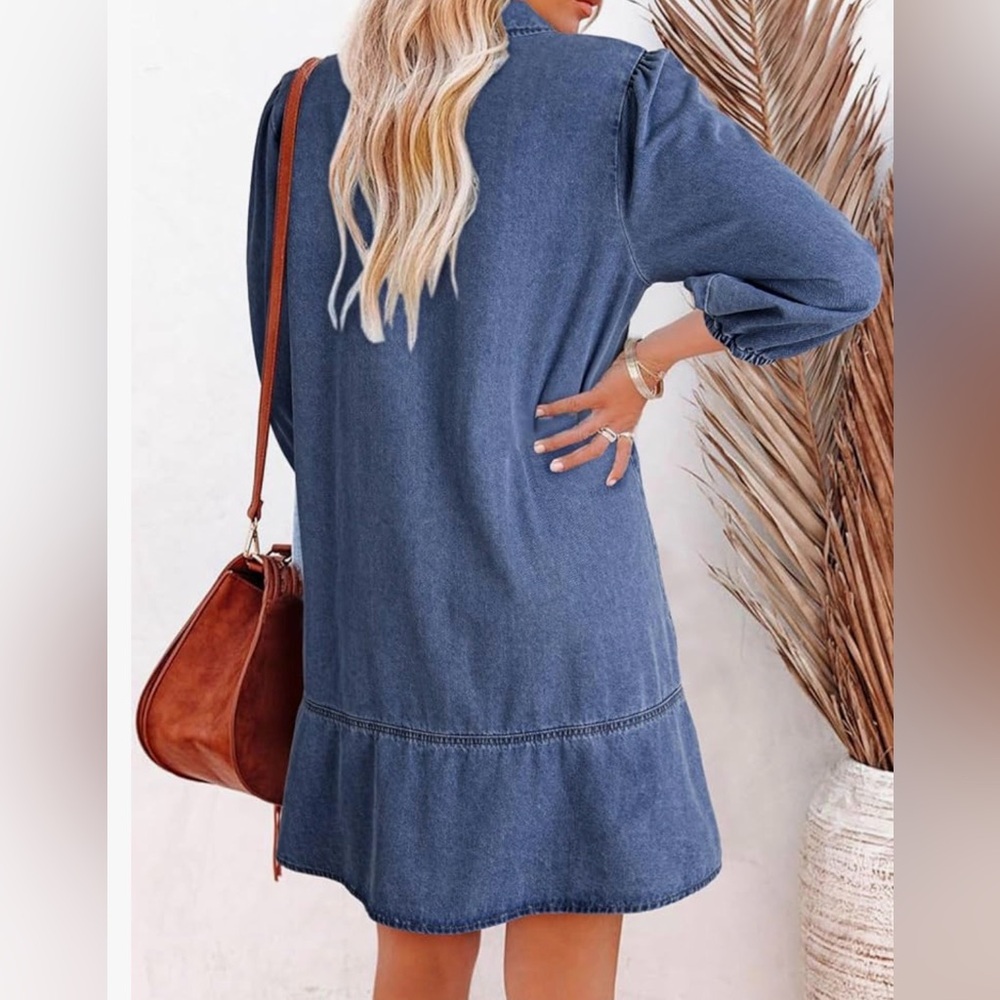 Dokotoo Denim Babydoll V neck 3/4 sleeve size Med - Picture 2 of 5